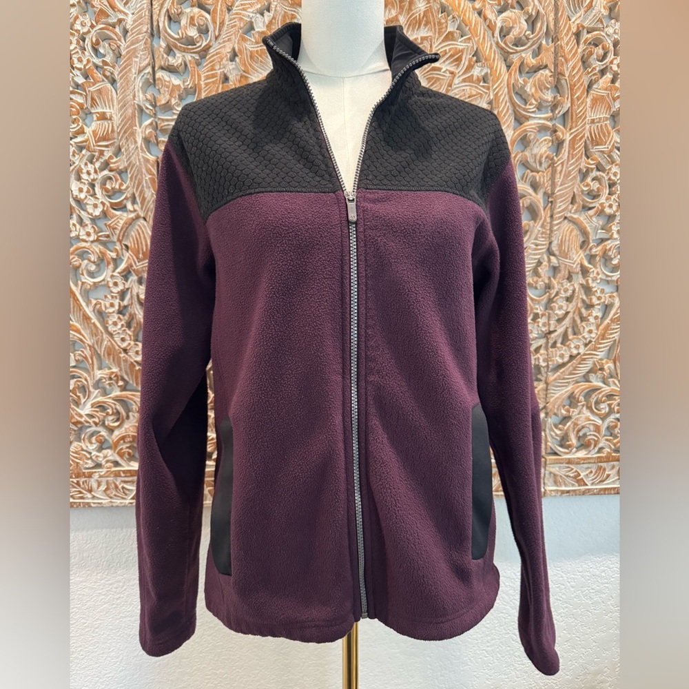 Lands’ End Deep Plum & Black Full Zip Front Poly Fleece Jacket w/ Pockets